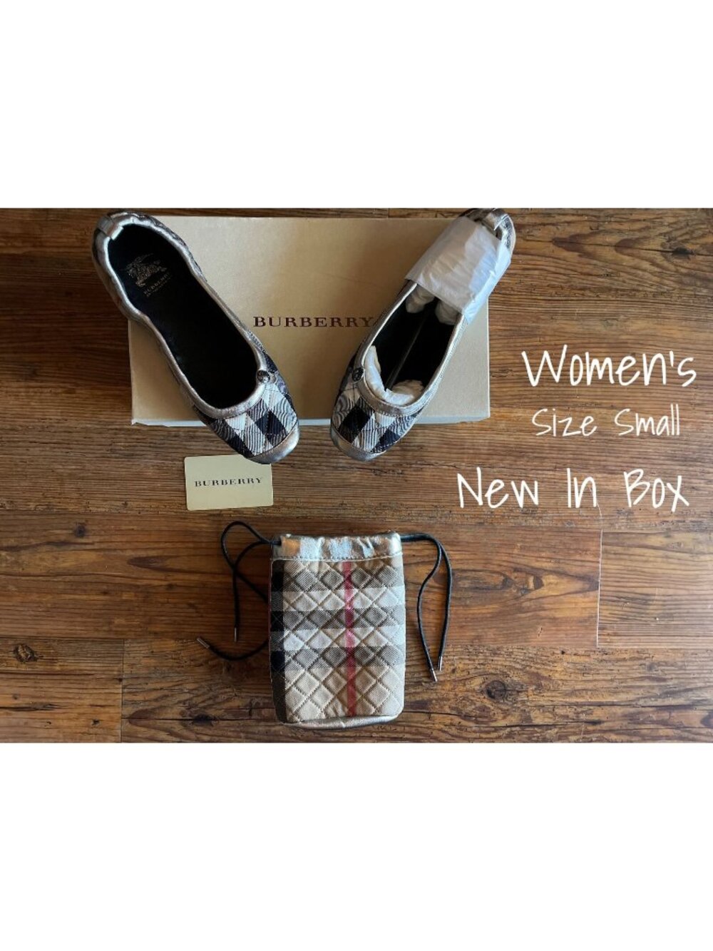 Burberry Quilted Ballerina Slippers with Travel Pouch - Women's Small, New